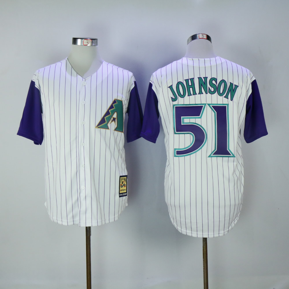 Men Arizona Diamondback #51 Johnson White Stripe MLB Jerseys